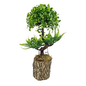 Bonsai Dekoratif Yapay Ağaç Yarım Top Kafalı Yeşil Bonzai 30cm