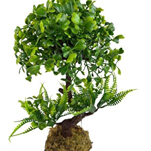 Bonsai Dekoratif Yapay Ağaç Yarım Top Kafalı Yeşil Bonzai 30cm