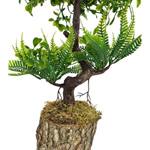 Bonsai Dekoratif Yapay Ağaç Yarım Top Kafalı Yeşil Bonzai 30cm