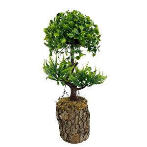 Bonsai Dekoratif Yapay Ağaç Yarım Top Kafalı Yeşil Bonzai 30cm