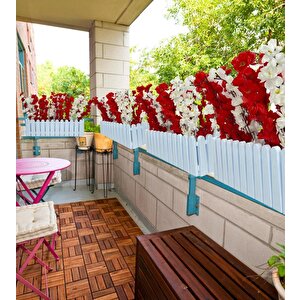 Yapay Çiçek Beyaz Çit Balkon Saksısı Kırmızı Beyaz Bahardalı 55*40cm