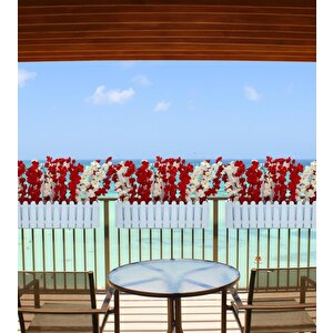 Yapay Çiçek Beyaz Çit Balkon Saksısı Kırmızı Beyaz Bahardalı 55*40cm