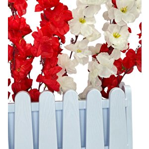 Yapay Çiçek Beyaz Çit Balkon Saksısı Kırmızı Beyaz Bahardalı 55*40cm