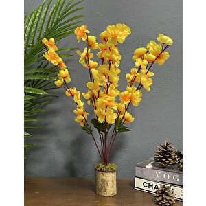 Yapay Çiçek Ahşap Kütük Saksılı Sarı Bahardalı Palmiye Ağacı Salon Bitkisi 50cm