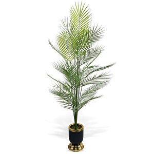 Yapay Ağaç Areka Ağacı Salon Bitkisi Siyah Gold Metal Vazoda 130 Cm 12 Yaprak