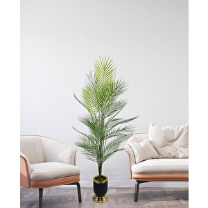 Yapay Ağaç Areka Ağacı Salon Bitkisi Siyah Gold Metal Vazoda 130 Cm 12 Yaprak