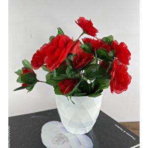 Yapay Çiçek Beyaz Saksıda Kırmızı Açelya Dekoratif Masa Çiçeği