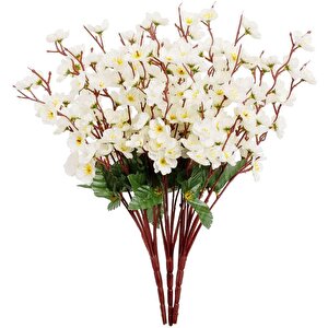 Yapay Çiçek Bahardalı Japon Kiraz Çiçeği 9 Dallı 35cm Beyaz 3 Demet