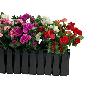 Yapay Çiçek Siyah Çit Balkon Saksısı Renkli Açelya Çiçekli 55*20cm