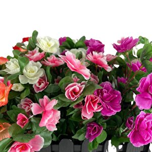 Yapay Çiçek Siyah Çit Balkon Saksısı Renkli Açelya Çiçekli 55*20cm