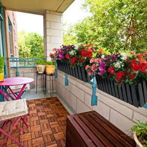 Yapay Çiçek Siyah Çit Balkon Saksısı Renkli Açelya Çiçekli 55*20cm