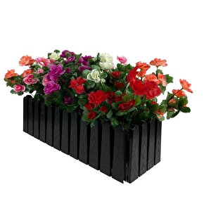 Yapay Çiçek Siyah Çit Balkon Saksısı Renkli Açelya Çiçekli 55*20cm