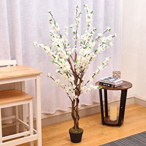 Yapay Ağaç Lüx Bahardalı Ağacı Beyaz Japon Kiraz Çiçeği Sakura Çiçeği 150x70cm Siyah Plastik Saksılı