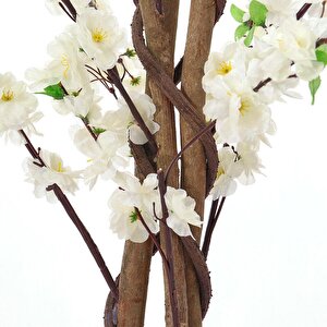 Yapay Ağaç Lüx Bahardalı Ağacı Beyaz Japon Kiraz Çiçeği Sakura Çiçeği 150x70cm Siyah Plastik Saksılı