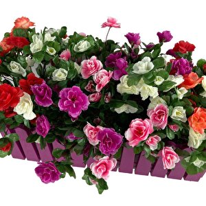 Yapay Çiçek Mor Çit Balkon Saksısı Renkli Açelya Çiçekli 55*20cm