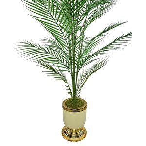 Yapay Ağaç Areka Ağacı Salon Bitkisi Krem Gold Metal Vazoda 130 Cm 12 Yaprak