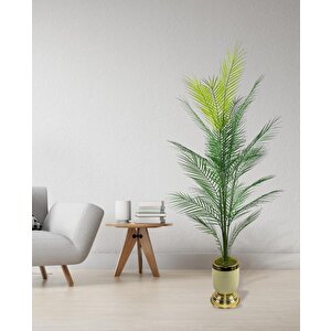Yapay Ağaç Areka Ağacı Salon Bitkisi Krem Gold Metal Vazoda 130 Cm 12 Yaprak