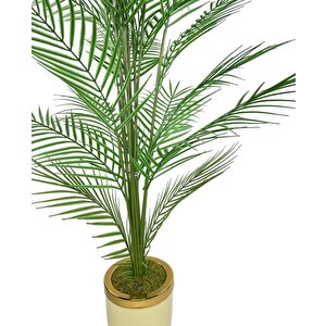 Yapay Ağaç Areka Ağacı Salon Bitkisi Krem Gold Metal Vazoda 130 Cm 12 Yaprak