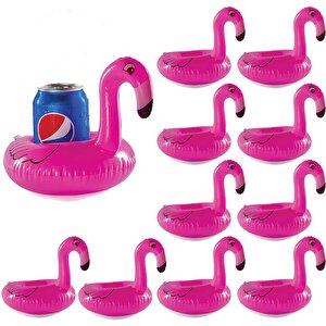 10 Lu Set Pembe Flamingo Şişme Bardak Simidi İçecek Tutacağı