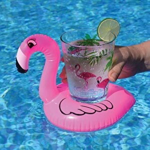 10 Lu Set Pembe Flamingo Şişme Bardak Simidi İçecek Tutacağı