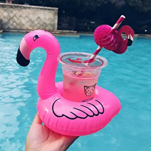 10 Lu Set Pembe Flamingo Şişme Bardak Simidi İçecek Tutacağı