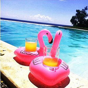10 Lu Set Pembe Flamingo Şişme Bardak Simidi İçecek Tutacağı