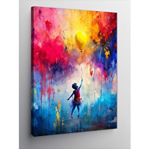 Kanvas Tablo Sarı Uçan Balon Ve Çocuk 100x140 cm