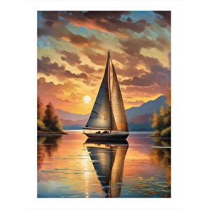 Göldeki Tekne Dekoratif Ahşap Tablo 35cm X50cm 35x50 cm