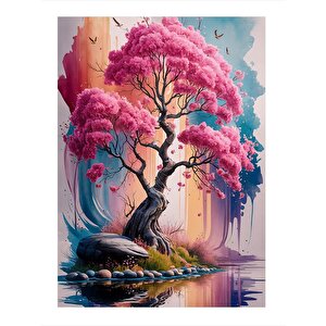 Pembe Ağaç Modern Mdf Tablo 35cm X50cm 35x50 cm