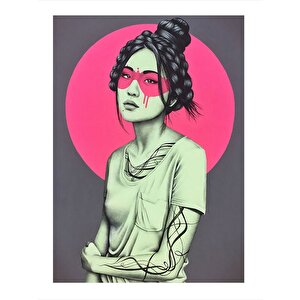 Göz Maskeli Asyalı Kadın Desenli Mdf Tablo 25cmx 35cm 25x35 cm