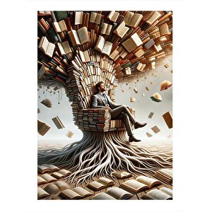 Kitaptan Ağaçta Oturan Adam Art Mdf Tablo 35cm X50cm 35x50 cm