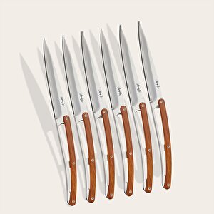 6 Deejo Steak Knives Serrated, Coral Wood Bıçak Seti