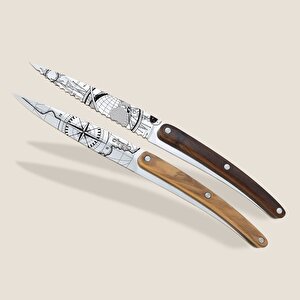 2 Deejo Paring Knives, Olive And Coral Wood / Terra Incognita And Globe Trotter Bıçak Seti