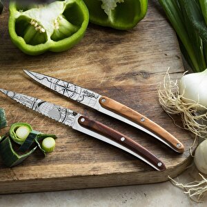 2 Deejo Paring Knives, Olive And Coral Wood / Terra Incognita And Globe Trotter Bıçak Seti