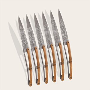 6 Deejo Steak Knives, Olive Wood / Blossom Bıçak Seti