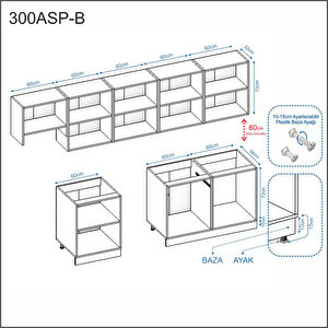 PİAA-300ASP-B-ST Pi̇a Antrasi̇t Seri̇si̇ Aspi̇ratör Modüllü Si̇yah Tezgahlı Hazır Mutfak