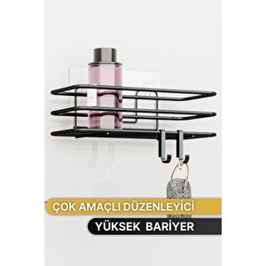 Banyo Düzenleyici Şampuanlık Sabunluk 1 Adet Lüks Metal Yapışkanlı 2 Askılı Duş Rafı Organizer