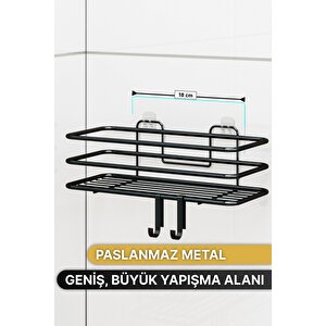 Banyo Düzenleyici Şampuanlık Sabunluk 1 Adet Lüks Metal Yapışkanlı 2 Askılı Duş Rafı Organizer