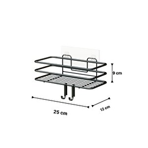 Banyo Düzenleyici Şampuanlık Sabunluk 1 Adet Lüks Metal Yapışkanlı 2 Askılı Duş Rafı Organizer