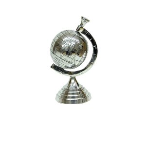El Yapımı Dünya Metal Küre Gümüş Renk 22cm