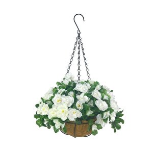Yapay Çiçek Sarkaç Askılı Makreme Sepette Açelya Beyaz Çiçek Sepeti