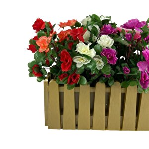Yapay Çiçek Gold Çit Balkon Saksısı Renkli Açelya Çiçekli 55*20cm