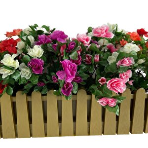 Yapay Çiçek Gold Çit Balkon Saksısı Renkli Açelya Çiçekli 55*20cm