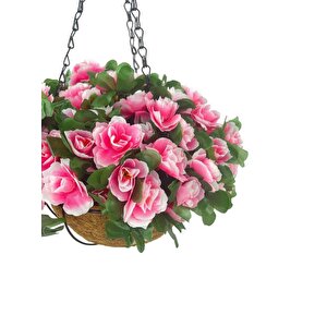 Yapay Çiçek Sarkaç Askılı Makreme Sepette Açelya Pembe Çiçek Sepeti