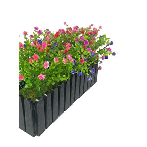 Yapay Çiçek Siyah Çit Balkon Saksısı Renkli Mineli Şimşir Çiçekli 55*35cm