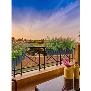 Yapay Çiçek Siyah Çit Balkon Saksısı Renkli Mineli Şimşir Çiçekli 55*35cm