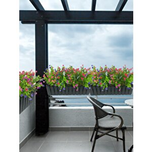 Yapay Çiçek Siyah Çit Balkon Saksısı Renkli Mineli Şimşir Çiçekli 55*35cm
