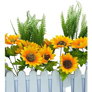 Yapay Çiçek Beyaz Çit Balkon Saksısı Ay Çiçekli 55*20cm
