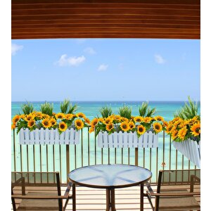 Yapay Çiçek Beyaz Çit Balkon Saksısı Ay Çiçekli 55*20cm