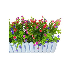Yapay Çiçek Beyaz Çit Balkon Saksısı Renkli Mineli Şimşir Çiçekli 55*35cm